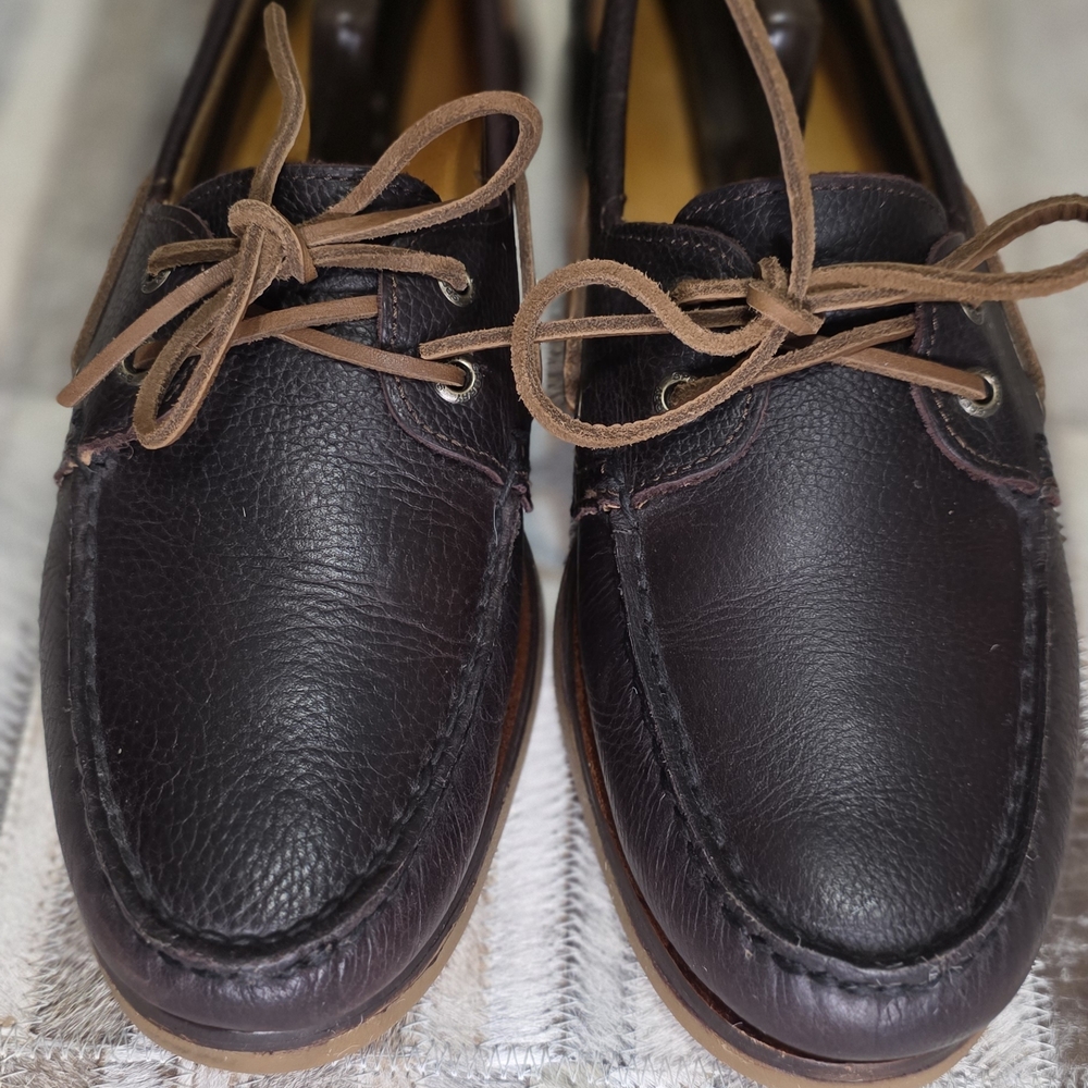 Sperry Men's Dark Brown Leather Boat Shoes with Tan Laces